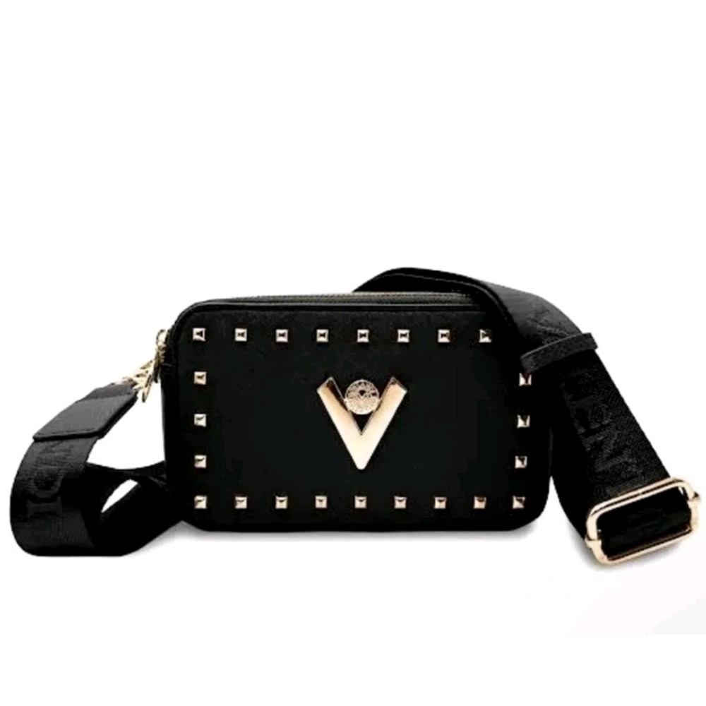 VALENTINO ORLANDI Crossbody Camera Bag Purse Black Gold Hardware MSRP $280 NWT